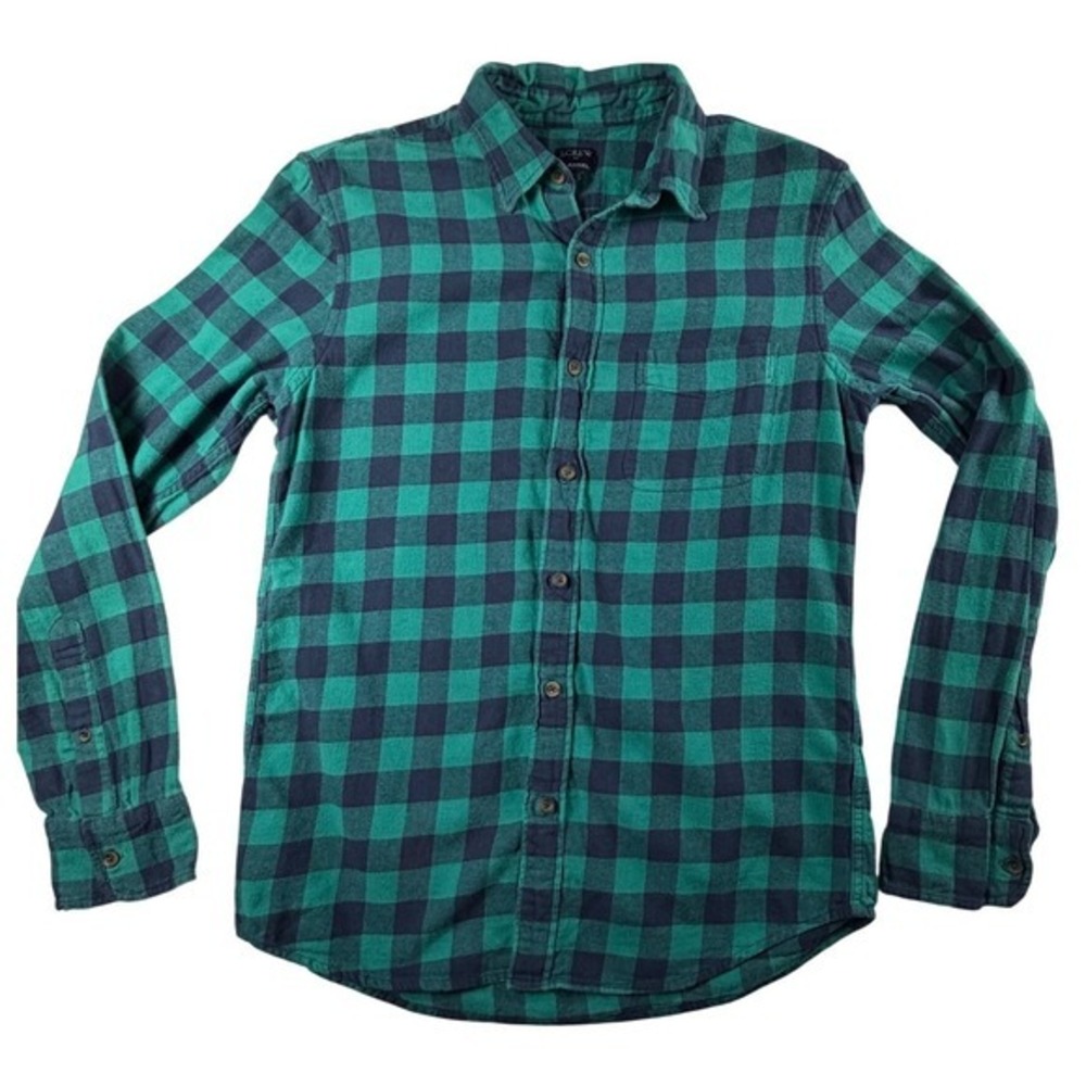 J Crew Flannel Shirt Green Navy Buffalo Check Long Sleeve Button Down Mens M